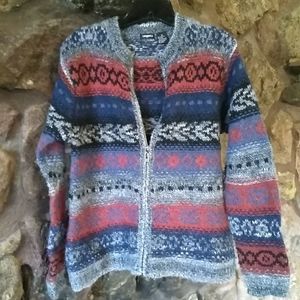 Wool Aztec Pattern Sweater Jacket